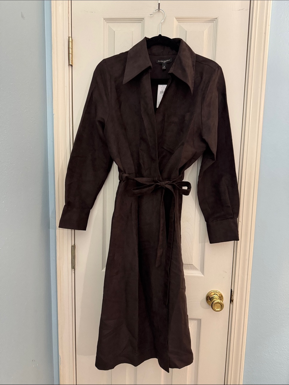 Banana Republic Women’s Brown Faux-Suede Wrap Dress with Tie Belt